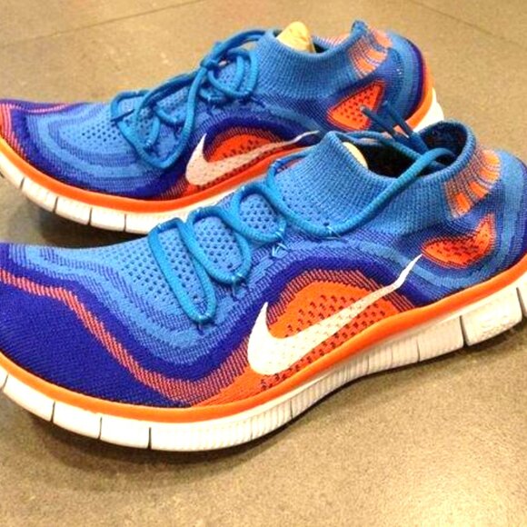 NEW in Box NIKE Free Flyknit 5.0 Shoes Men's Size 9.5 Blue Glow/Total Orange - Picture 5 of 12